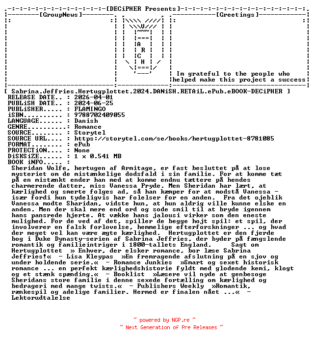 NFO for the release Sabrina.Jeffries.Hertugplottet.2024.DANiSH.RETAiL.ePub.eBOOK-DECiPHER by DECiPHER
