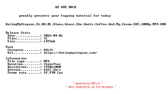 NFO for the release DatingMyStepson.26.04.01.Diana.Grace.She.Wants.Coffee.And.My.Cream.XXX.1080p.MP4-WRB by WRB