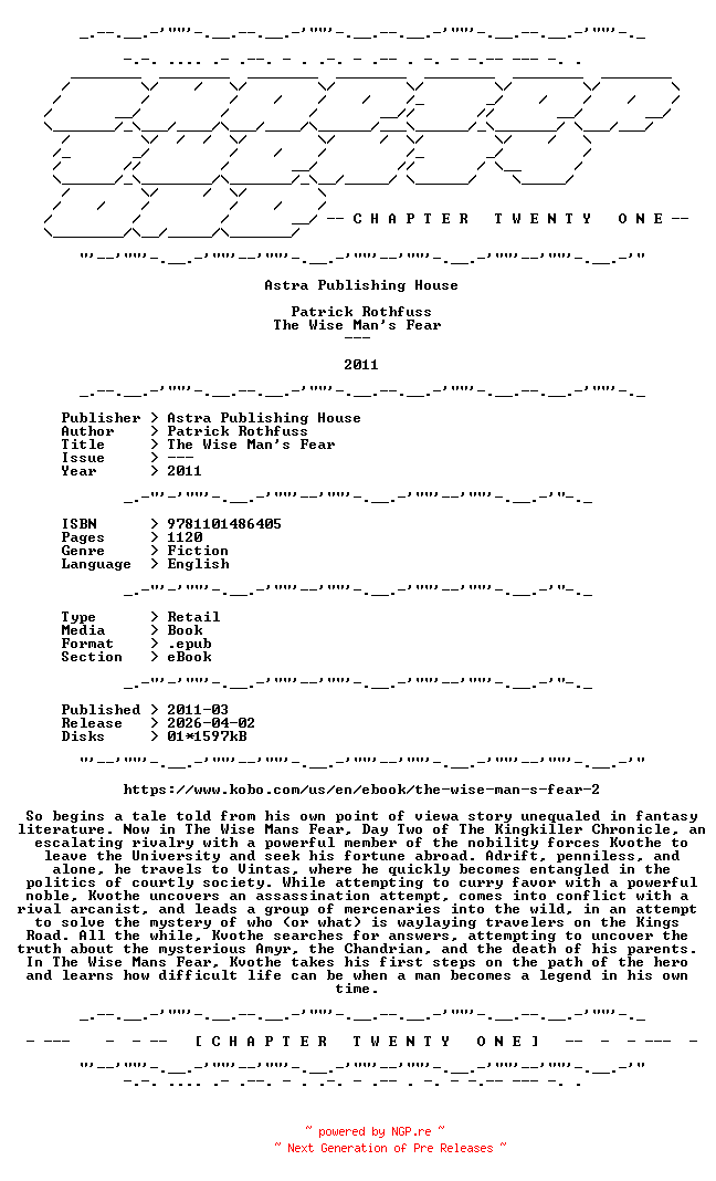 NFO for the release Patrick.Rothfuss.-.The.Wise.Mans.Fear.2011.RETAIL.EPUB.eBook-CTO by CTO