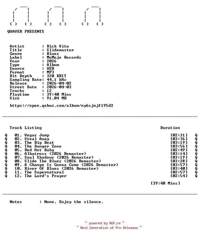 NFO for the release Rick_Vito-Slidemaster-WEB-2026-QUAVER by QUAVER