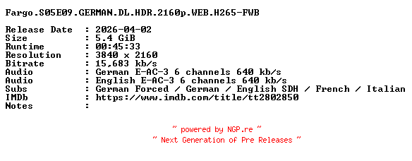 NFO for the release Fargo.S05E09.GERMAN.DL.HDR.2160p.WEB.H265-FWB by FWB