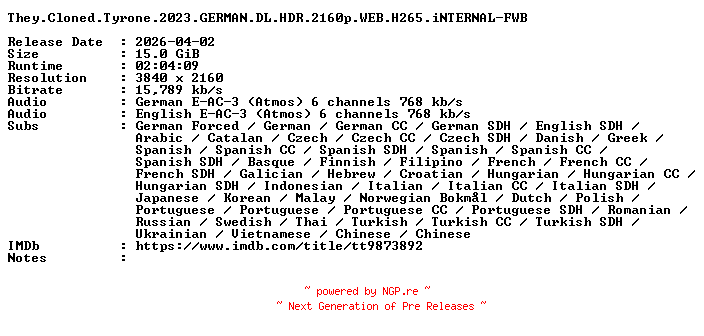 NFO for the release They.Cloned.Tyrone.2023.GERMAN.DL.HDR.2160p.WEB.H265.iNTERNAL-FWB by FWB