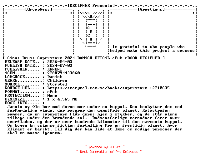 NFO for the release Sinus.Reuss.Superstorm.2024.DANiSH.RETAiL.ePub.eBOOK-DECiPHER by DECiPHER