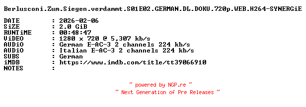 NFO for the release Berlusconi.Zum.Siegen.verdammt.S01E02.GERMAN.DL.DOKU.720p.WEB.H264-SYNERGiE by SYNERGiE