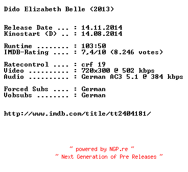 NFO for the release Dido.Elizabeth.Belle.German.BDRiP.x264-EXQUiSiTE by EXQUiSiTE