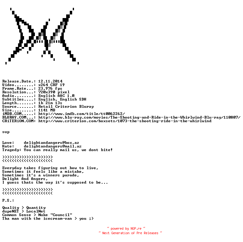 NFO for the release The.Shooting.1966.iNTERNAL.BDRip.x264-DAA by DAA