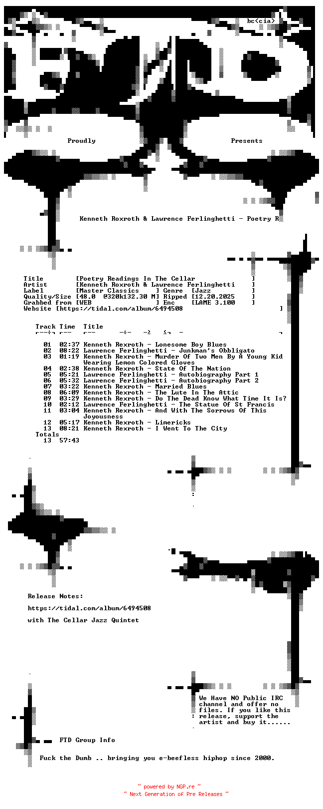 NFO for the release Kenneth_Roxroth_and_Lawrence_Ferlinghetti-Poetry_Readings_In_The_Cellar-WEB-2011-FTD by FTD