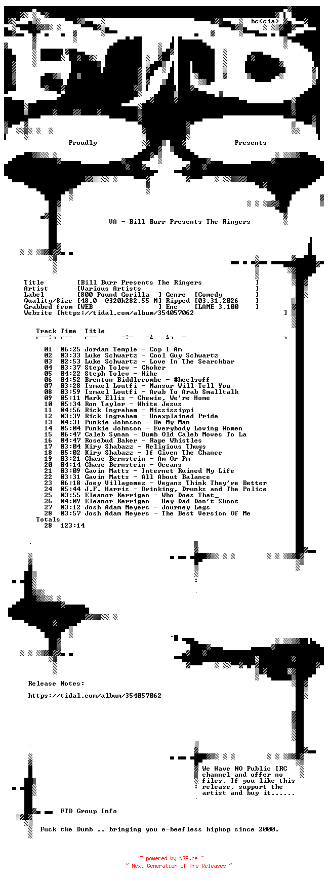 NFO for the release VA-Bill_Burr_Presents_The_Ringers-WEB-2020-FTD by FTD