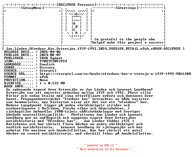 NFO for the release Jan.Linder.Ofredens.Hav.Ostersjon.1939-1992.2024.SWEDiSH.RETAiL.ePub.eBOOK-DECiPHER by DECiPHER