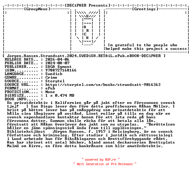 NFO for the release Jorgen.Hansen.Strandsatt.2024.SWEDiSH.RETAiL.ePub.eBOOK-DECiPHER by DECiPHER