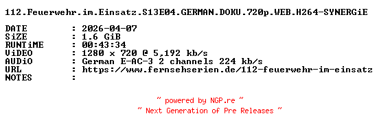 NFO for the release 112.Feuerwehr.im.Einsatz.S13E04.GERMAN.DOKU.720p.WEB.H264-SYNERGiE by SYNERGiE