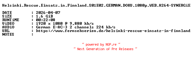 NFO for the release Helsinki.Rescue.Einsatz.in.Finnland.S01E02.GERMAN.DOKU.1080p.WEB.H264-SYNERGiE by SYNERGiE