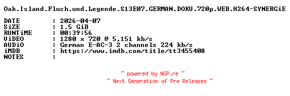 NFO for the release Oak.Island.Fluch.und.Legende.S13E07.GERMAN.DOKU.720p.WEB.H264-SYNERGiE by SYNERGiE