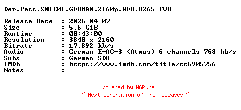 NFO for the release Der.Pass.S01E01.GERMAN.2160p.WEB.H265-FWB by FWB