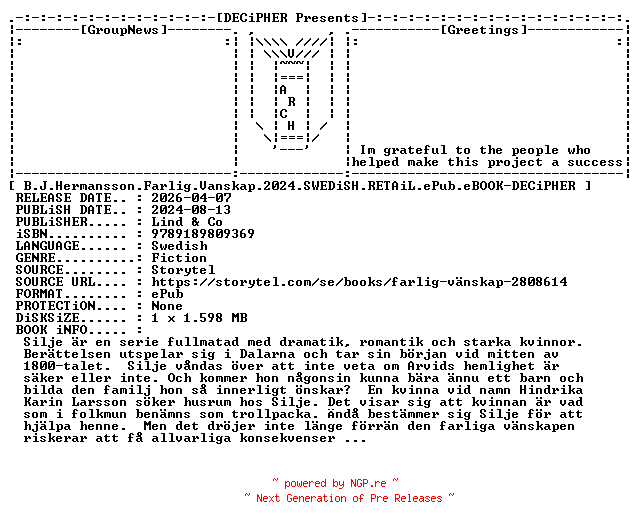 NFO for the release B.J.Hermansson.Farlig.Vanskap.2024.SWEDiSH.RETAiL.ePub.eBOOK-DECiPHER by DECiPHER