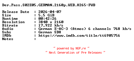 NFO for the release Der.Pass.S02E05.GERMAN.2160p.WEB.H265-FWB by FWB