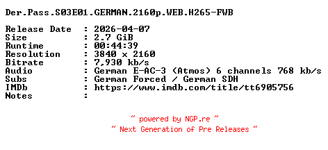NFO for the release Der.Pass.S03E01.GERMAN.2160p.WEB.H265-FWB by FWB