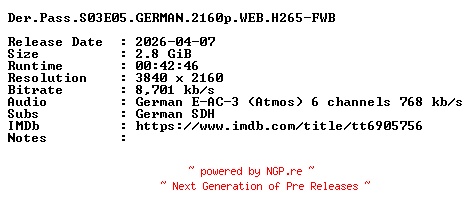 NFO for the release Der.Pass.S03E05.GERMAN.2160p.WEB.H265-FWB by FWB
