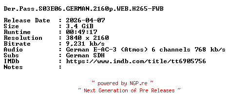 NFO for the release Der.Pass.S03E06.GERMAN.2160p.WEB.H265-FWB by FWB