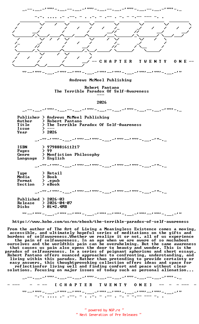 NFO for the release Robert.Pantano.-.The.Terrible.Paradox.Of.Self-Awareness.2026.RETAIL.EPUB.eBook-CTO by CTO
