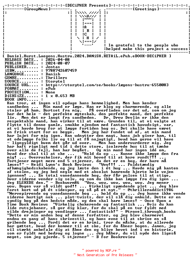 NFO for the release Daniel.Hurst.Laegens.Hustru.2024.DANiSH.RETAiL.ePub.eBOOK-DECiPHER by DECiPHER