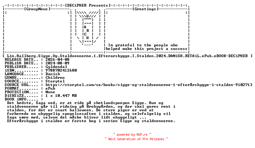 NFO for the release Lin.Hallberg.Sigge.Og.Staldvennerne.1.Efterarshygge.I.Stalden.2024.DANiSH.RETAiL.ePub.eBOOK-DECiPHER by DECiPHER