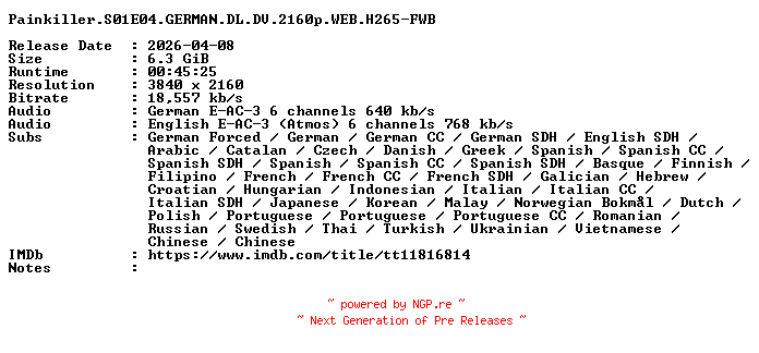 NFO for the release Painkiller.S01E04.GERMAN.DL.DV.2160p.WEB.H265-FWB by FWB