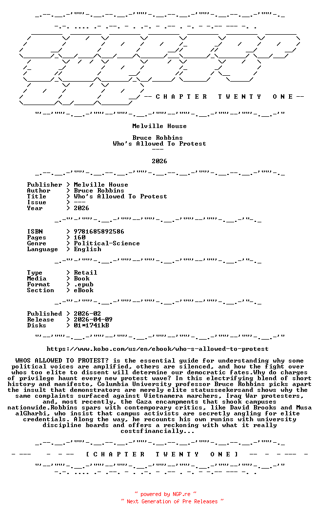 NFO for the release Bruce.Robbins.-.Whos.Allowed.To.Protest.2026.RETAIL.EPUB.eBook-CTO by CTO