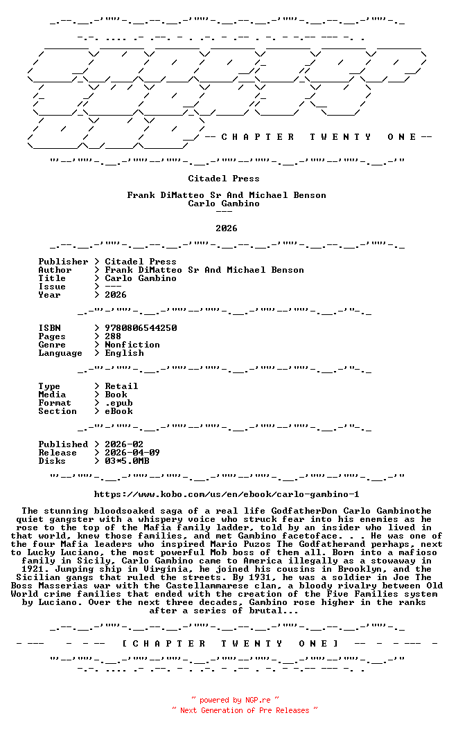 NFO for the release Frank.DiMatteo.Sr.And.Michael.Benson.-.Carlo.Gambino.2026.RETAIL.EPUB.eBook-CTO by CTO