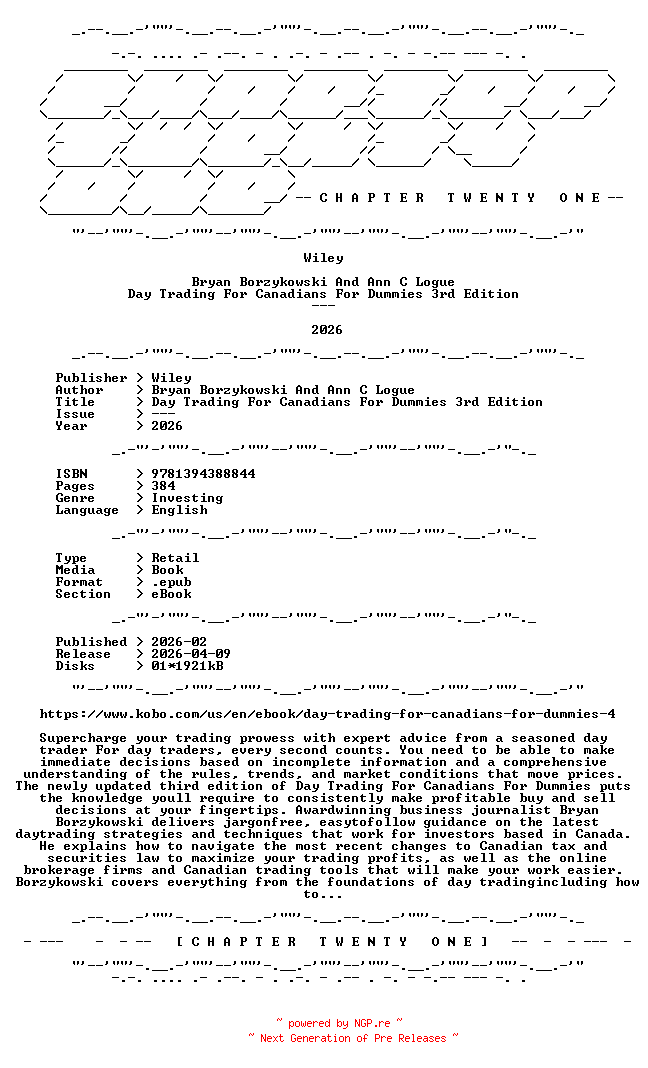 NFO for the release Bryan.Borzykowski.And.Ann.C.Logue.-.Day.Trading.For.Canadians.For.Dummies.3rd.Edition.2026.RETAIL.EPUB.eBook-CTO by CTO