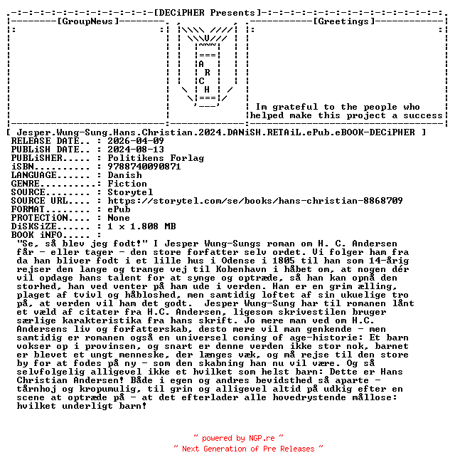 NFO for the release Jesper.Wung.Sung.Hans.Christian.2024.DANiSH.RETAiL.ePub.eBOOK-DECiPHER by DECiPHER
