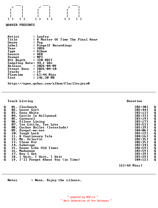 NFO for the release Laufey-A_Matter_Of_Time_The_Final_Hour-WEB-2026-QUAVER by QUAVER