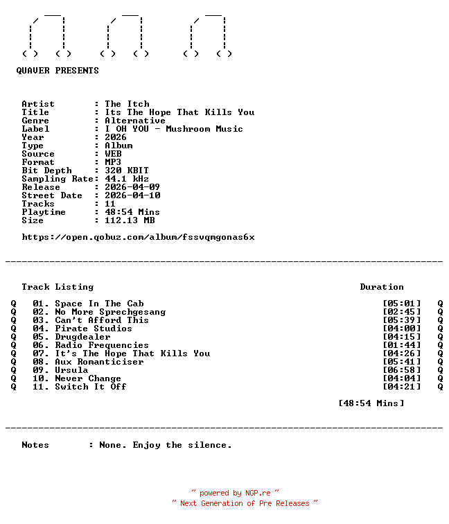 NFO for the release The_Itch-Its_The_Hope_That_Kills_You-WEB-2026-QUAVER by QUAVER