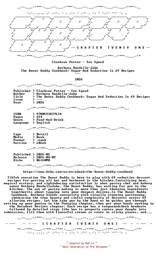NFO for the release Anthony.Randello-Jahn.-.The.Donut.Daddy.Cookbook.Sugar.And.Seduction.In.69.Recipes.2026.RETAIL.EPUB.eBook-CTO by CTO