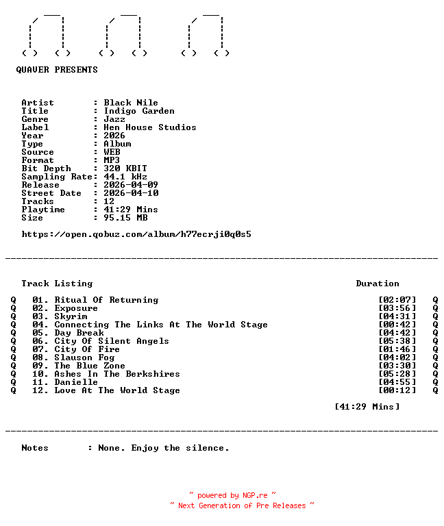 NFO for the release Black_Nile-Indigo_Garden-WEB-2026-QUAVER by QUAVER