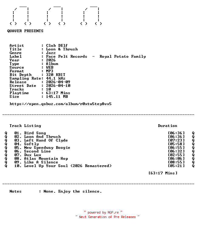 NFO for the release Club_DElf-Loon_and_Thrush-WEB-2026-QUAVER by QUAVER
