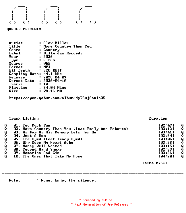 NFO for the release Alex_Miller-More_Country_Than_You-WEB-2026-QUAVER by QUAVER