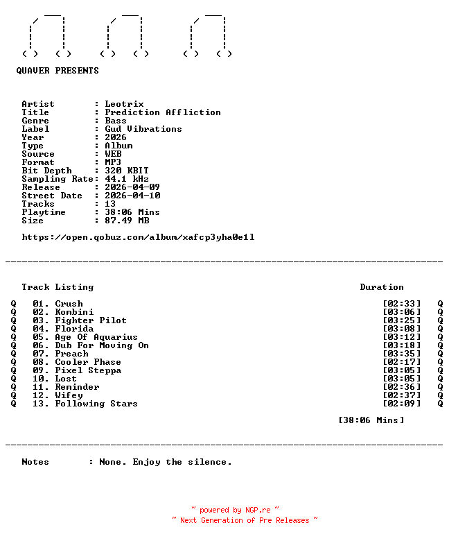 NFO for the release Leotrix-Prediction_Affliction-WEB-2026-QUAVER by QUAVER