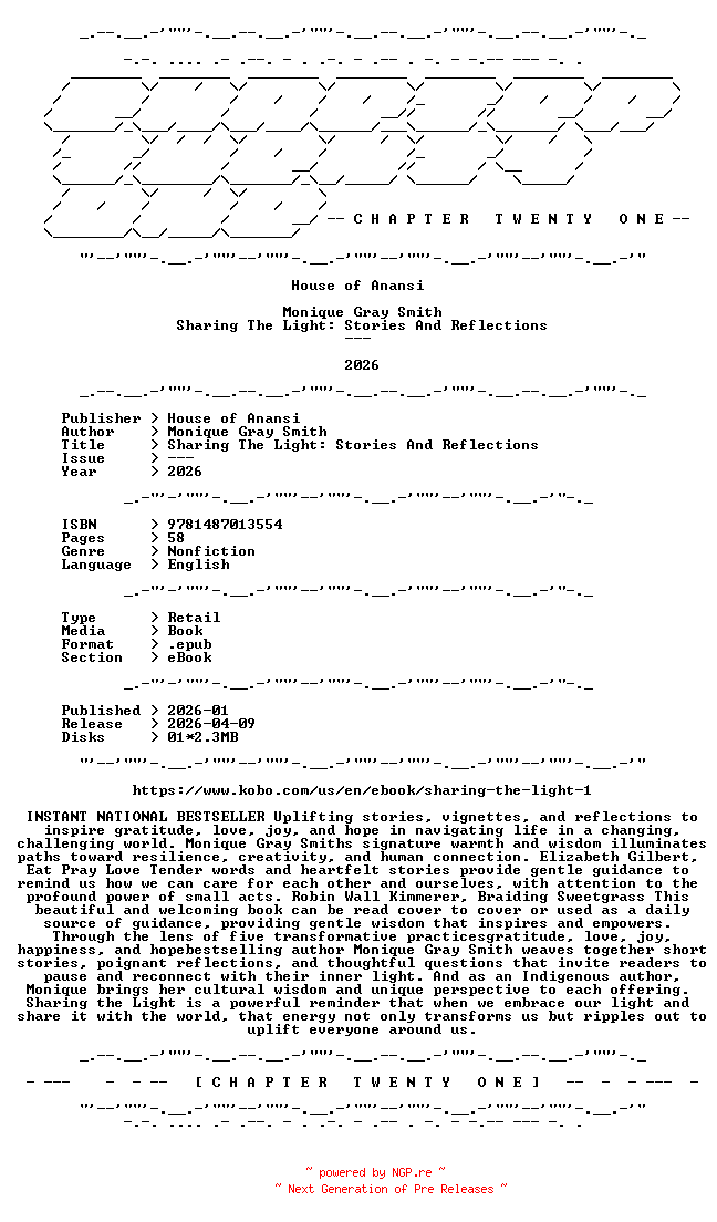 NFO for the release Monique.Gray.Smith.-.Sharing.The.Light.Stories.And.Reflections.2026.RETAIL.EPUB.eBook-CTO by CTO