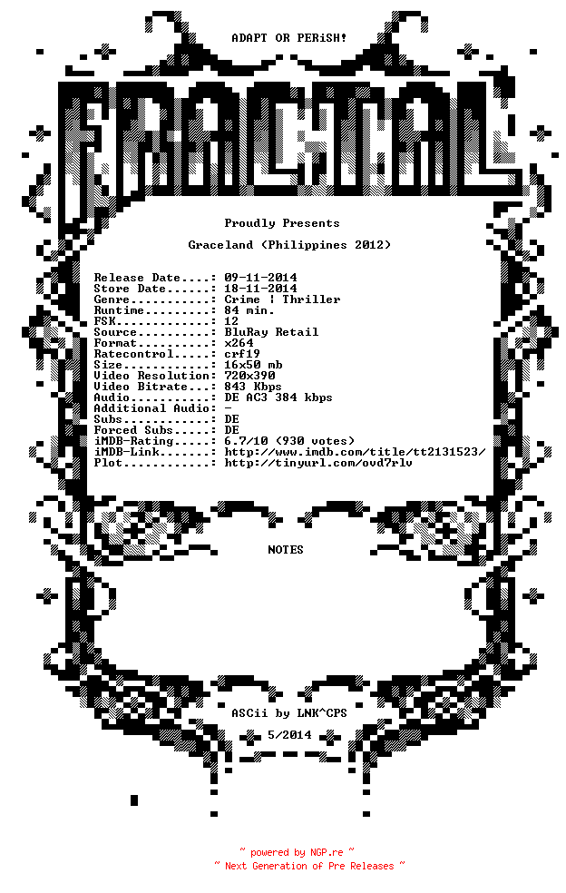 NFO for the release Graceland.German.2012.AC3.BDRip.x264-FRACTAL by FRACTAL
