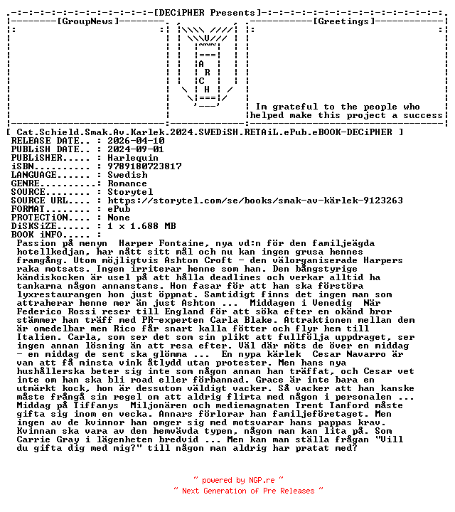 NFO for the release Cat.Schield.Smak.Av.Karlek.2024.SWEDiSH.RETAiL.ePub.eBOOK-DECiPHER by DECiPHER
