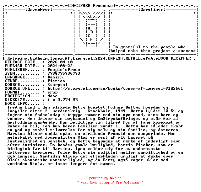 NFO for the release Katarina.Widholm.Toner.Af.Laengsel.2024.DANiSH.RETAiL.ePub.eBOOK-DECiPHER by DECiPHER
