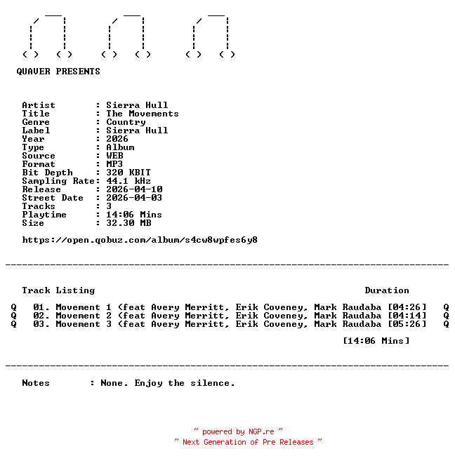 NFO for the release Sierra_Hull-The_Movements-EP-WEB-2026-QUAVER by QUAVER