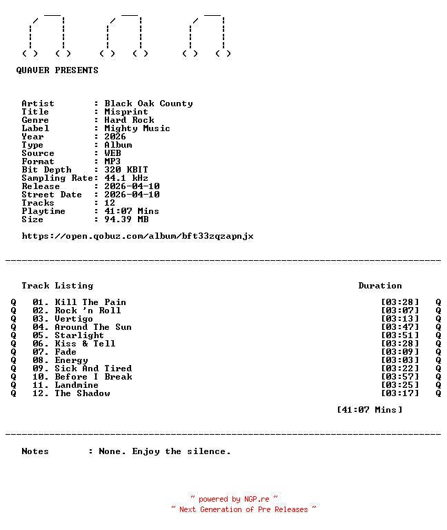 NFO for the release Black_Oak_County-Misprint-WEB-2026-QUAVER by QUAVER