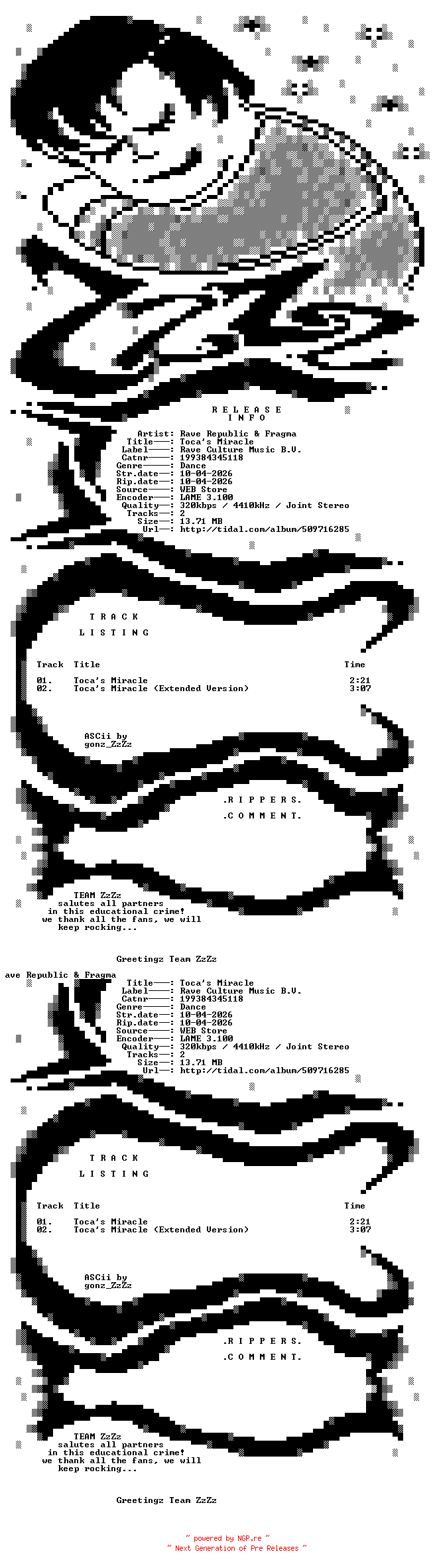NFO for the release Rave_Republic_and_Fragma_-_Tocas_Miracle-(199384345118)-WEB-2026-ZzZz by ZzZz