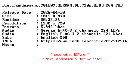 NFO for the release Die.Thundermans.S01E09.GERMAN.DL.720p.WEB.H264-FWB by FWB