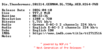 NFO for the release Die.Thundermans.S01E14.GERMAN.DL.720p.WEB.H264-FWB by FWB
