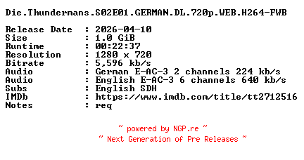 NFO for the release Die.Thundermans.S02E01.GERMAN.DL.720p.WEB.H264-FWB by FWB