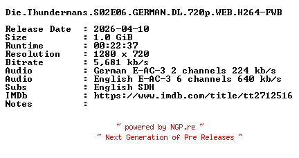 NFO for the release Die.Thundermans.S02E06.GERMAN.DL.720p.WEB.H264-FWB by FWB