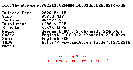 NFO for the release Die.Thundermans.S02E13.GERMAN.DL.720p.WEB.H264-FWB by FWB